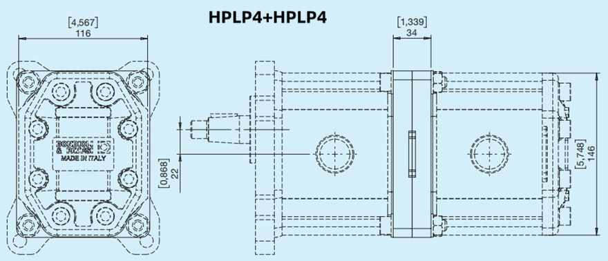 Bondioli＆Pavesi邦貝HPLP4+HPLP4多級齒輪泵尺寸